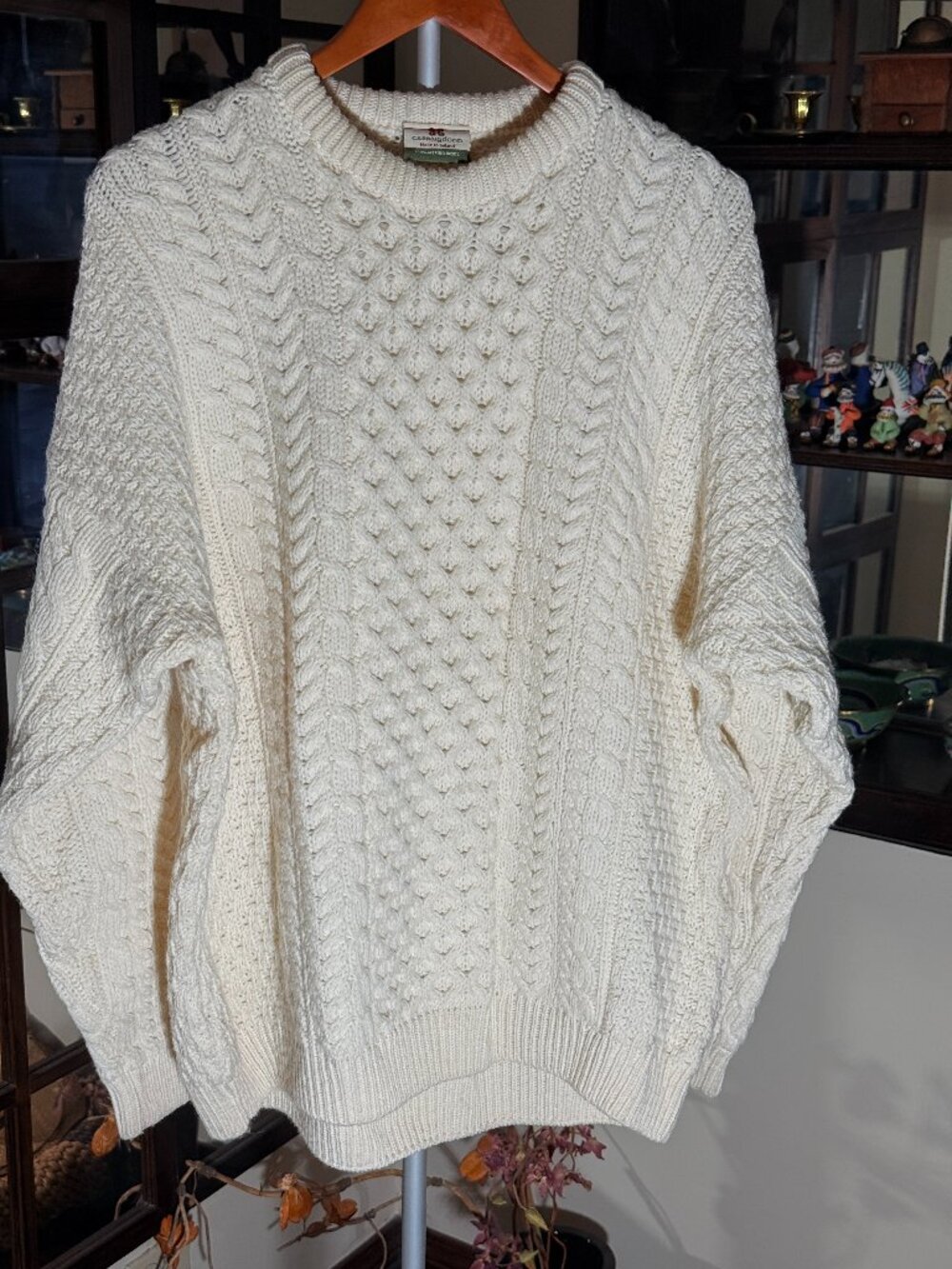 Carraig Donn Ivory Cable Knit 100% Irish Wool Pullover Sweater Md in Ireland XXL